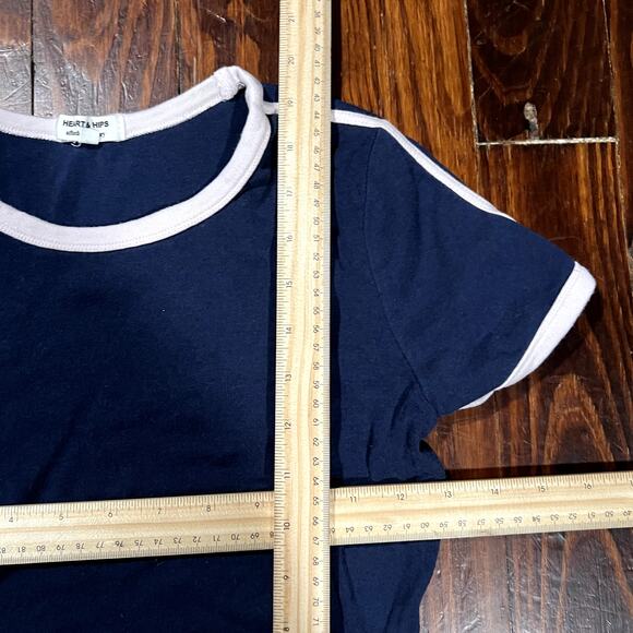 Heart & Hips M Navy Blue Ringer Tee Y2K Casual - Picture 4 of 4